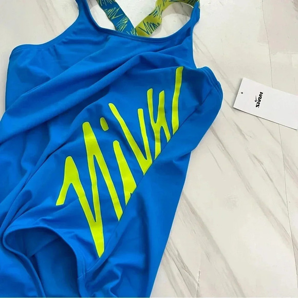 Nike One Piece Swimsuit Big Kids Size Large Blue Lined Wide Straps - Picture 4 of 8